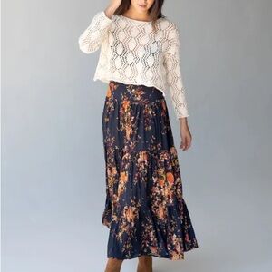 Hanna Convertible Maxi Skirt - Navy Red Bouquets